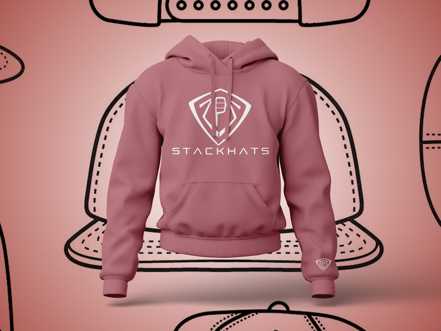 Mens StackHats Hoodie - Pink with White Logo