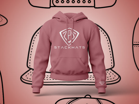 Mens StackHats Hoodie - Pink with White Logo